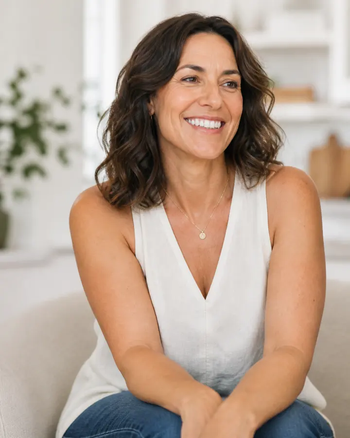Woman in midlife at home, relaxed